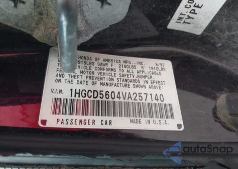 1997 Honda Accord Se from USA, damaged, VIN 1HGCD5604VA257140